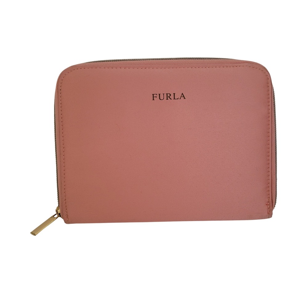 Furla Pink Nylon Zip Around Travel 7x5 Wallet Parrot Print Interior Organizer